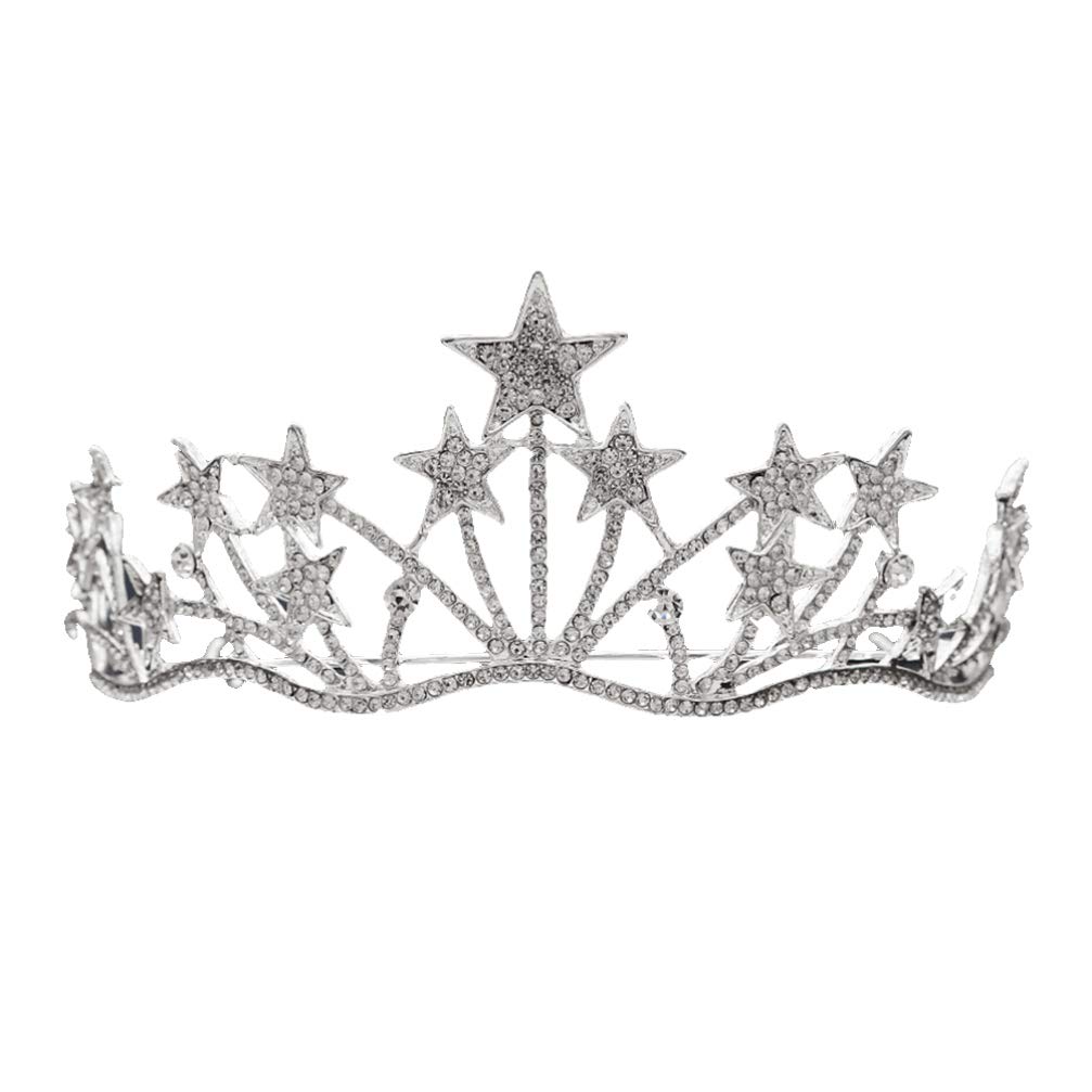 FRCOLOR Silver Crown for Women,Star Bridal Headband Pageant Queen Crown Bridal Headpieces Rhinestone Headband