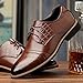 OUOUVALLEY Mens Patent Leather Tuxedo Dress Shoes Lace up Pointed Toe Oxfords 0518 Brown 9.5D(M) US