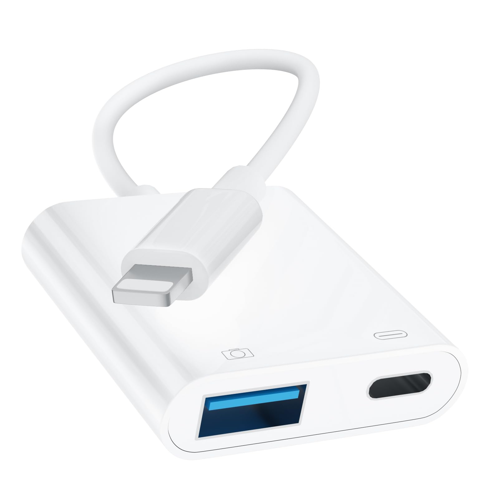 Photo 1 of [Apple MFi Certified] Lightning to USB Camera Adapter for iPhone, iPad to USB 3.0 Female OTG Adapter with Charging Port, Plug and Play, Support Card Reader, USB Flash Drives, Keyboard