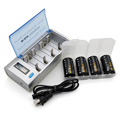 Mr.Batt Rechargeable D Batteries (4-Pack) NiMH 10000mAh Pre-charged + Universal Smart 9V AAA AA C D Battery Charger