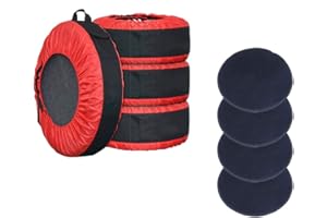 30in Tire Cover FLR Adjustable Waterproof Spare Tire Covers Protection Covers with 4 PCS Wheel Felts Seasonal Tire Storage Ba