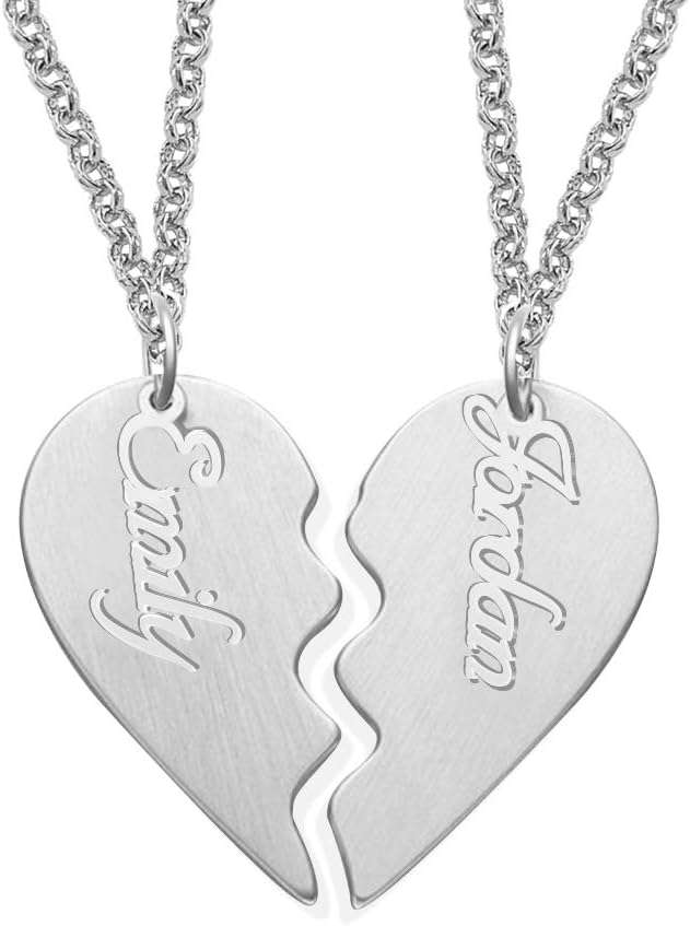 LAOFU Personalized Name Pendant, Engraved Couple Heart Necklace in Matte Gold Plating