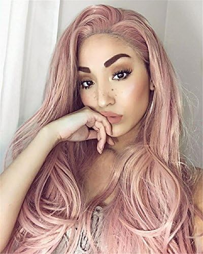 Musegetes New Fashion Natural Hand-tied Peach Pink Synthetic Lace front Wig Heat Resistant Hot Pink Lace Front Wigs for Women HS2023