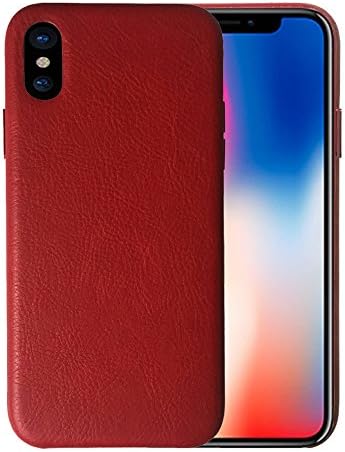 Soft iPhone X Phone Case Leather/TPU, Gulee Premium Leather Flexible Back Cover Silicone Hybrid Phone Cover Case iPhoneX Apple, Slim Fit (Red)