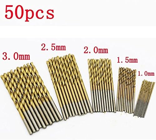Foxroar 50 Piece HSS Titanium Coated Pilot Point High Speed Steel Shank twist Drill Bit Set of 1mm 1.5mm 2mm 2.5mm 3mm (50 Pcs)