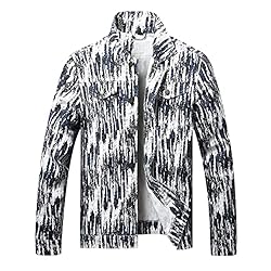 LAMKUKU Mens Denim Jacket Ripped Slim Jean Jacket