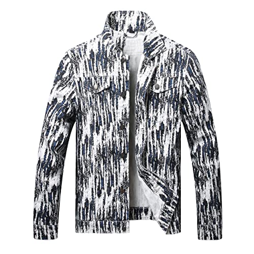LAMKUKU Mens Denim Jacket Ripped Slim Jean Jacket