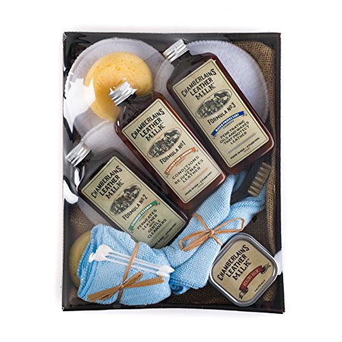 Leather Milk Leather Restoration Kit - Heal & Restore Antique Leather. Cleaner, Conditioner, Water Protectant, Healing Balm, Detailing Brushes, Pads, More! All-Natural. Made in USA