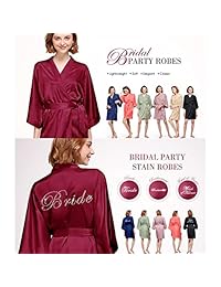 AW - Kimono corto de satén sedoso para mujer, para bodas, fiestas, bodas, damas de honor