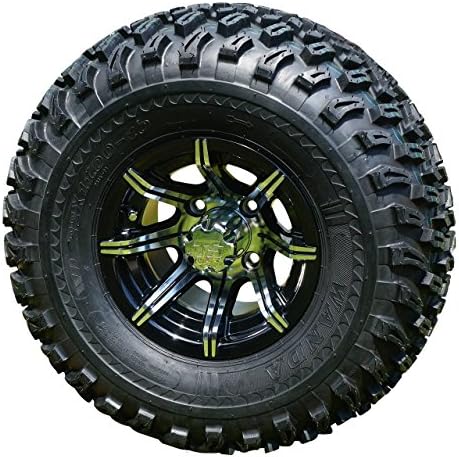 GOLF CART 10"x 7" MACHINED/BLACK SPIDER ALUMINUM WHEELS & 22" AT TIRES-SET OF 4