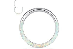 PEAKLINK 16G 18G 316L Stainless Steel CZ/OPAL Septum Piercing Septum Clicker Ring Hinged Nose Ring Daith Earrings Conch Piercing Jewelry Helix Cartilage Tragus Lobe Belly Hoop Earring