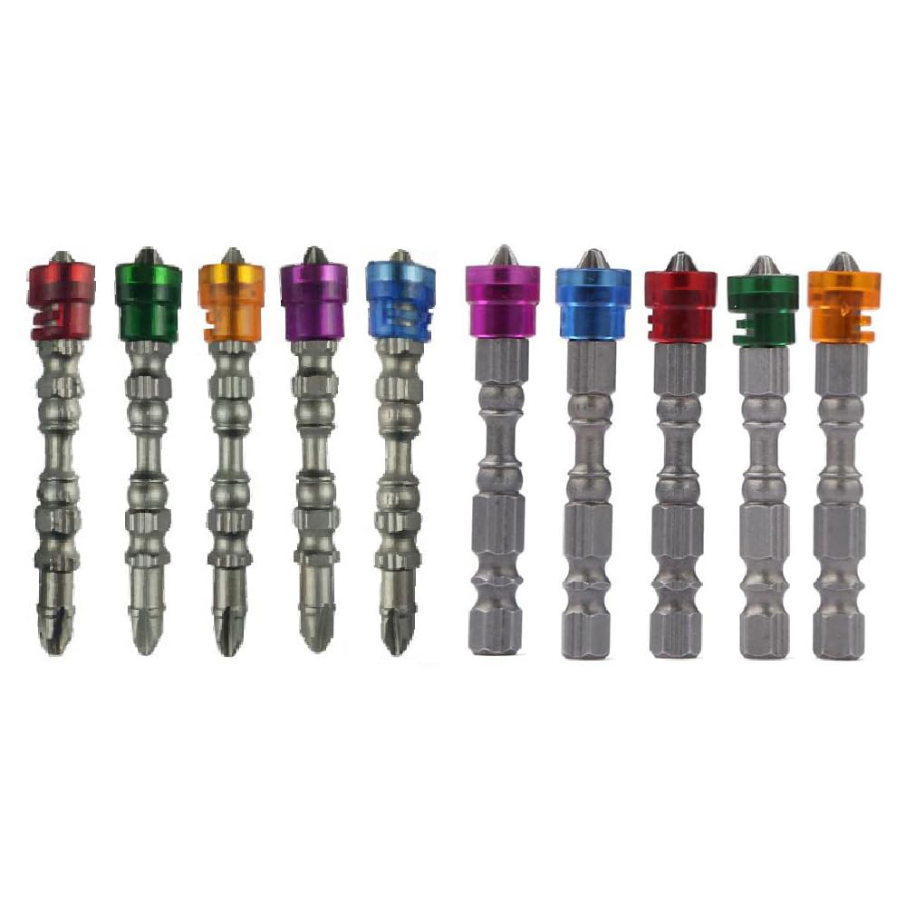 10 Pcs Magnetic Screwdriver Bits, 1/4" Hex Shank Single/Double Head PH2 Screwdriver Bits Set with Magnetic Ring for Plasterboard Drywall Screws Installation, 65mm