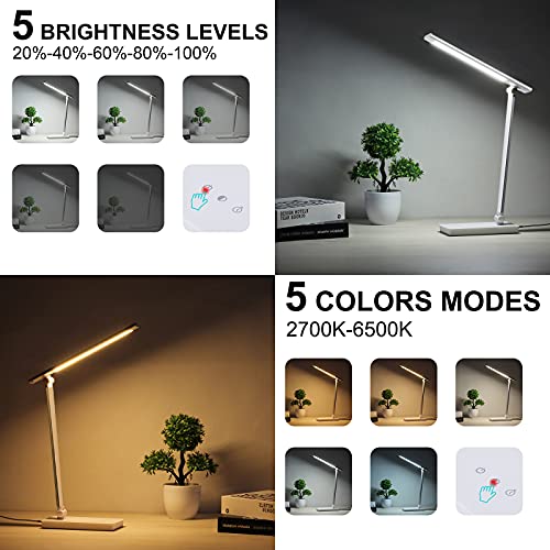 Desk Lamp with USB Charging Port,LED EyeCaring Nightstand Lamp,Touch