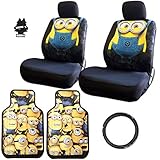 New Design 8 Pieces Despicable Me Minion Design Car Seat Covers Floor Mats and Steering Wheel Cover Set with Air Freshener