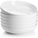 Sweese 22oz Porcelain Pasta Bowls Set of 6-7.6 Inch White Salad Serving Plates, Microwave Dishwasher Safe Dinnerware
