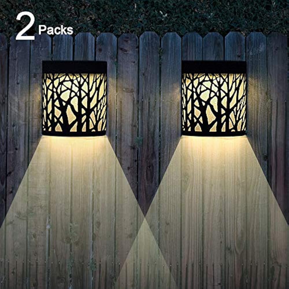 Solar Wall Lights Outdoor Decorative, Hollow Black Forest Lighting, 2