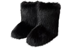 Eosxrp Furry Faux Fur Boots Women's Winter Shoes Woman Fluffy Warm Snow Boots Mid-Calf Comfortable Outdoor Flat