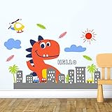 HAOKHOME W-10603 Wall Decal Cute Dinosaur Wall Sticker for Kids Room Children Bedroom Living Room