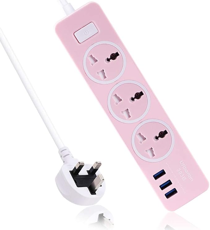 URbantin 3 Way Outlets Extension Lead with 3 USB Slots, Power Strips