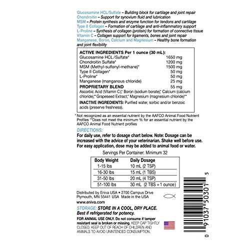 Liquid Glucosamine for All Dogs by Eniva Hip, Joint, Bones & Teeth