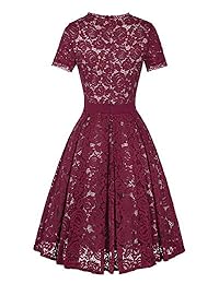 Genhoo Vestido de dama de honor para mujer, estilo vintage, vestido de té, floral, de encaje, para cóctel, formal, columpio, línea A, con manga corta