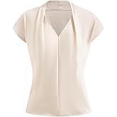 winkbay Women's Summer V Neck Cap Sleeve Elegant Blouse Casual Business Work Tops