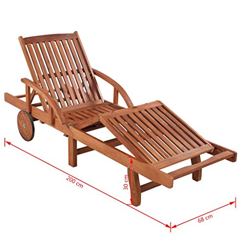 Fesjoy Sun Lounger Set Adjustable Reclining Wooden Double Sunlounger with a Folding Table Garden Deck Chair Table Set Patio Sunbed Beach Chair Pool Sauna Furniture Set - Thumbnail 3