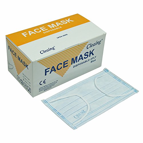 QIAN SOU Disposable Face Masks for Dust, Flu, Allergy, Germ Protection, 3-Ply filter face mask, Blue, Pack of 50