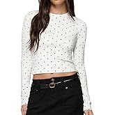 Polka Dot Tops for Women Long Sleeve Crew Neck Slim Fit Shirt Tops Casual Going Out Tee Top Streetwear