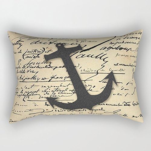 UOOPOO Vintage Gray Retro Nautical Anchor Marine Paper Cotton Canvas Pillow Case 16 x 24 Inches Square Happy New Year Cushion Cover for Sofa Print One Side