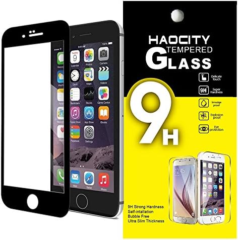 HAOCITY Tempered Glass Screen Protector Carbon Fiber Frame Guard Anti Shatter 0.2mm Ultra Thin 9H Hardness HD Full Cover for Apple iPhone 6S Plus / 6 Plus (5.5 Inch) - Black