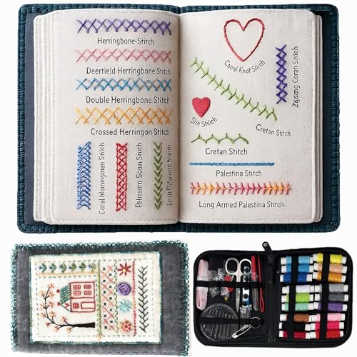 Embroom Embroidery Stitch Book Kits, Portable All Scenario Embroidery Stitch Book, Perfect for Beginners and Craft Lovers, Unique Handmade Gift