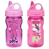 Nalgene Grip-N-Gulp Children's BPA Free Dishwasher Safe Tritan Water Bottle 12oz - 3 Inches in Diameter by 7.75 Inches Tall (12oz, Set of 2, Pink Elephant and Pink Woodland)