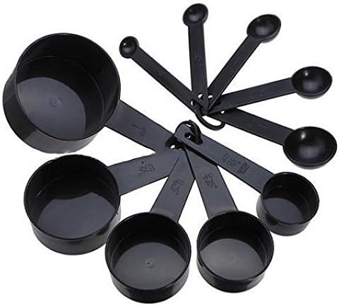 Set of 10 Black Plastic Measuring Spoons for Baking Cooking Kitchen Use, Set of 10 Black Plastic Measuring Spoons for Baking Cooking Kitchen Use