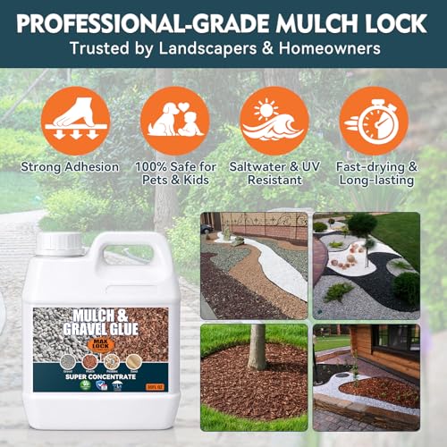 Mulch and Rock Glue for Landscaping, Fast-Drying Gravel Binder & Pea Gravel Stabilizer, Weather-Resistant Stone Adhesive for Garden Walkways, Patios, Flower Beds, Gravel, Pebbles & Mulch, 35 FL Oz