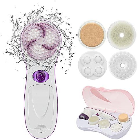 Facial Exfoliating Brush Set Deeply Cleansing for Skin Pore Minimizer,Gentle Exfoliating, Removing Blackhead, Massaging Portable Facial Cleansing Brush with 5 Brush Heads