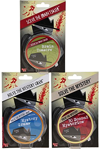 Brain Teasers, Mystery Puzzles and Mystery Gram Visual (rebus-style) Puzzles _ Set of 3 Tins with 64 puzzles each _ Bonus Gold Metallic Drawstring Storage Pouch