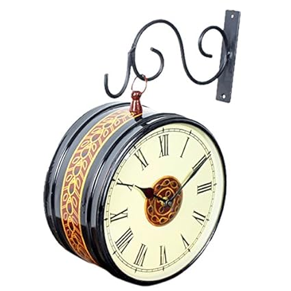 Purpledip Railway Station Platform Vintage Double Sided Clock for Living Room 8*8 inch dial