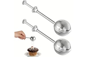 2-Pack Stainless Steel Flour Sifter, 7.1-inch Single-Handed Baking Sieve with Mesh Ball, 2-inch Diameter Sifter for Cake, Coo
