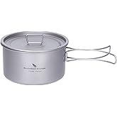 iBasingo 1.2L Titanium Soup Pot with Lid Camping Cookware with Foldable Handle Portable Lightweight Outdoor Kitchen Cooking Kit Backpacking Hiking Picnic Fishing Mountaineering Ti2106C (1 pc)