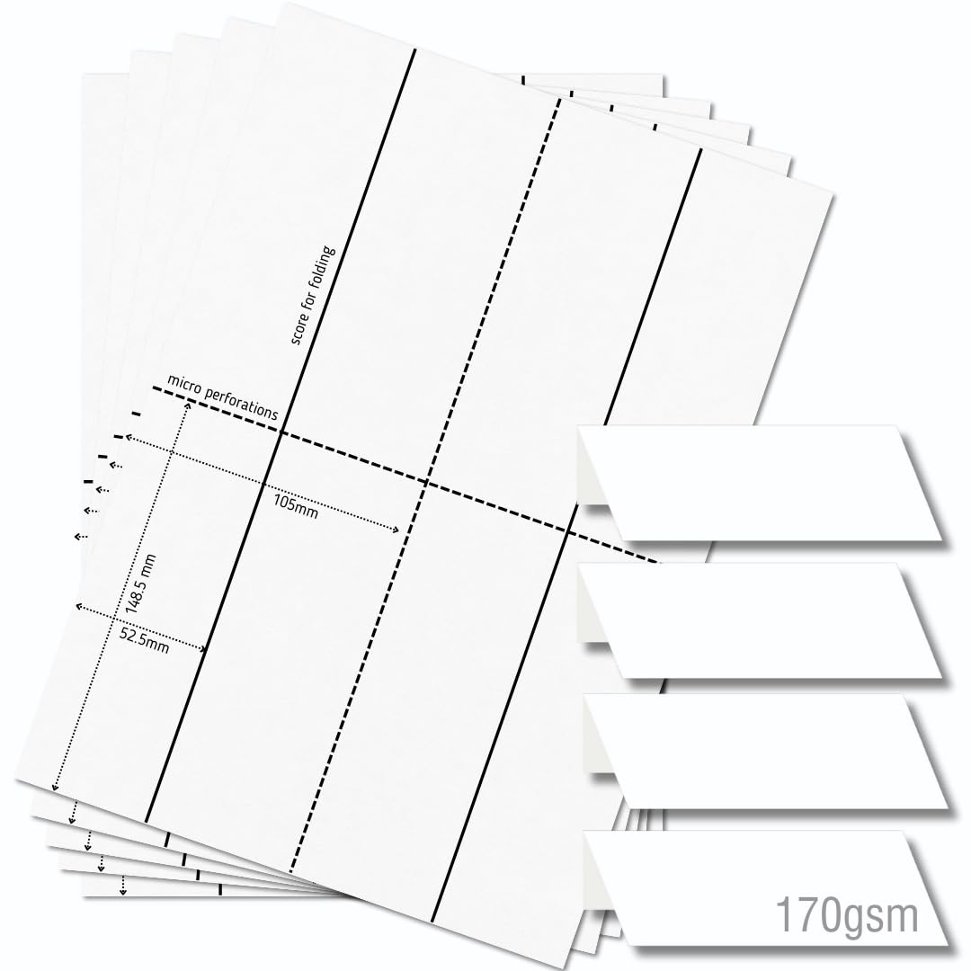 OfficeGear Medium Tent Cards 4-up [25 Sheets - 100 Pack] 52x148.5mm Printable A4 170gsm Scored Folding Table Top Name Place Cards for Hotels Weddings Conference Events Incl Design Template