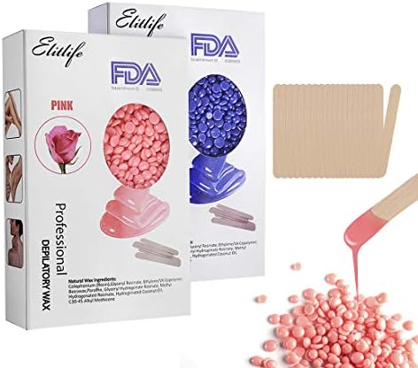 Wax Beads, Painless Gentle Hair Removal Wax of Full Body, 2-Pack Stripless Depilatory Hard Wax Beans 600g/21.16OZ, with 20pcs Wooden Spatula (Lavender& Rose)