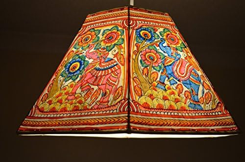 Indian Elephants Pendant Shade | Marigold &amp; Midnight Blue Color Elephant Handmade Leather Pendant – Height – 9.5 inches, Width – 16 inches
