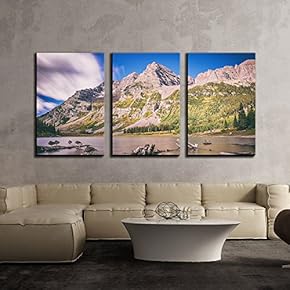 3 Piece Canvas Wall Art - Mountain Landscape with Dead Woods on The Lake,Maroon Bells,Colorado, United States - Modern Home Art Stretched and Framed Ready to Hang - 16"x24"x3 Panels