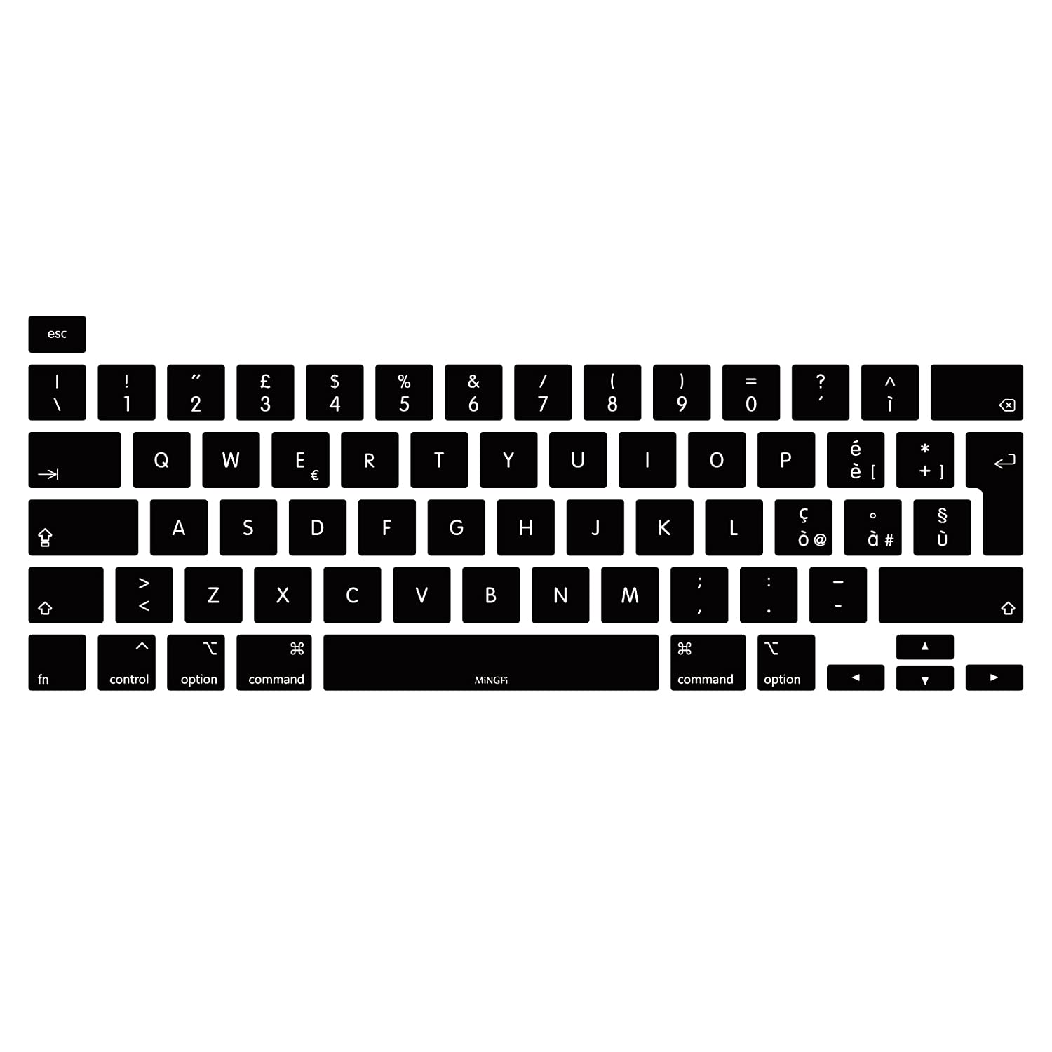 MiNGFi Silicone Italian Keyboard Cover for MacBook Pro 13" M1/M2 A2338 (2020–2023), A2289 (2020), A2251 (2020–2021), Pro 16" A2141 (2019–2021) EU/ISO Layout - Black