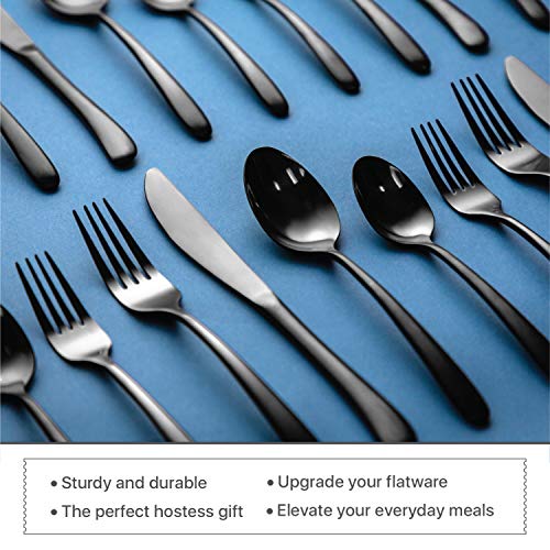 Craft & Kin Flatware Set, Hand-Forged Black Silverware Set, Classic Heirloom Luxury Black Flatware | Premium Quality Pure Stainless Steel Cutlery Set, Mirror Polished Dinnerware Set (20-pc, Set for 4)