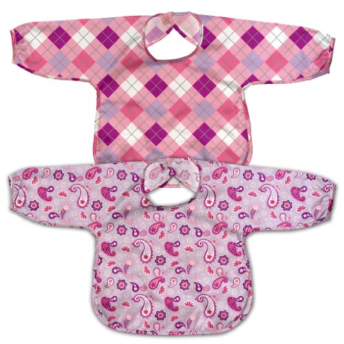 green sprouts 2 Pack Best Long Sleeve Waterproof Bib, Lavender/Pink, 12-24 Months
