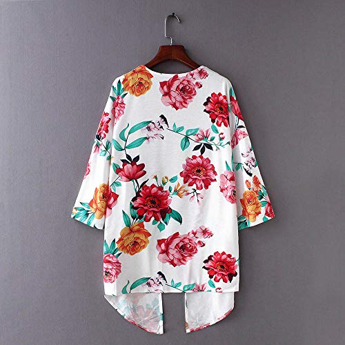 Fashion Chiffon Shawl Print Kimono Cardigan Top Cover Up Blouse Beachwear Women White