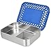 LunchBots Large Trio Stainless Steel Lunch Container -Three Section Design for Sandwich and Two Sides - Metal Bento Lunch Box - Eco-Friendly - Stainless Lid - Blue Dots