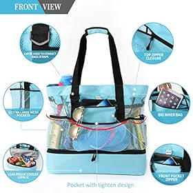 Sheye&Yelin Beach Bag with Insulated Cooler- Many Pockets Durable Sandproof Mesh Tote Bag for Women 51zFqVQh8QL
